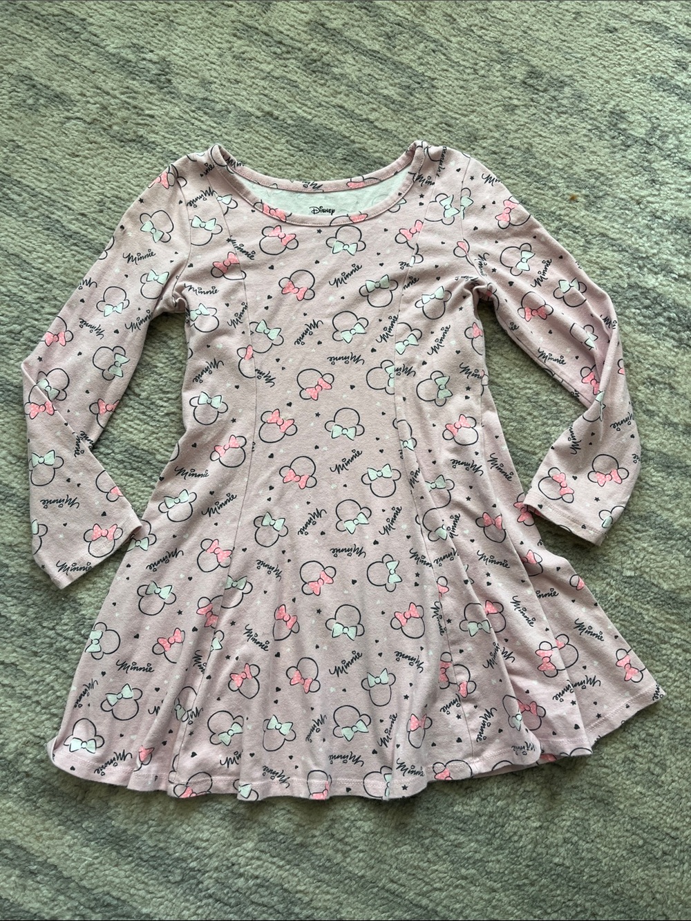 Disney Light Pink Minnie Mouse Bow Print Long-Sleeve Dress